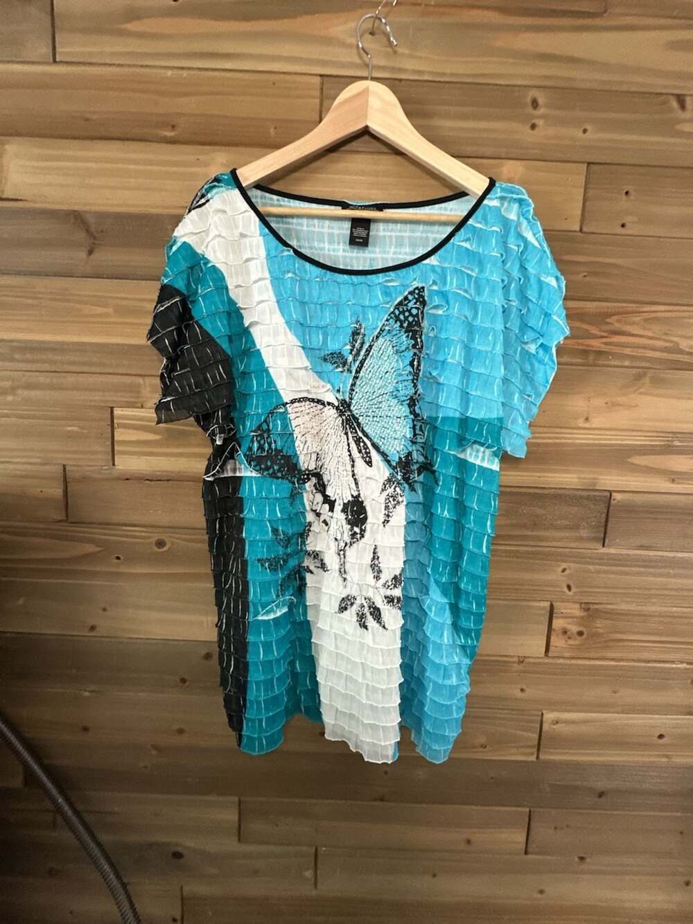 No.94 Notations Woman Butterfly Ruffled Top Size 2X Blue Black